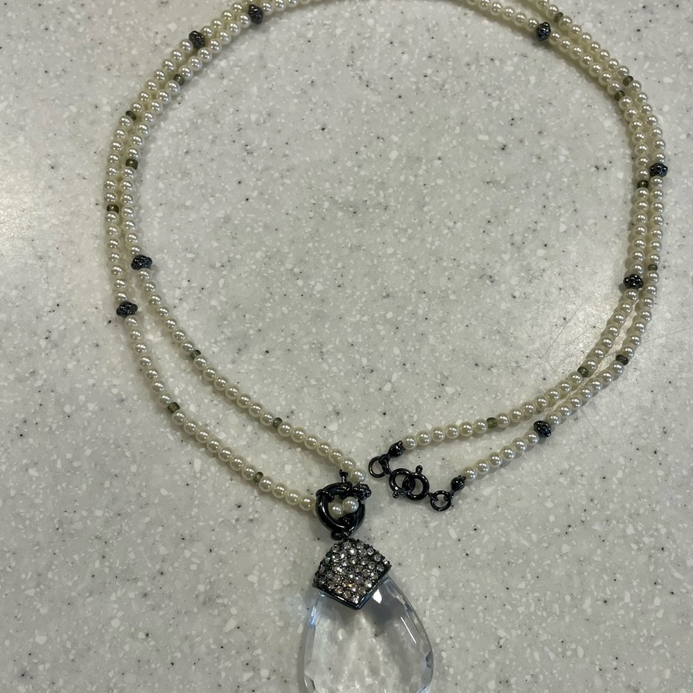 Premier Designs Pearl Necklace with Crystal Pendant